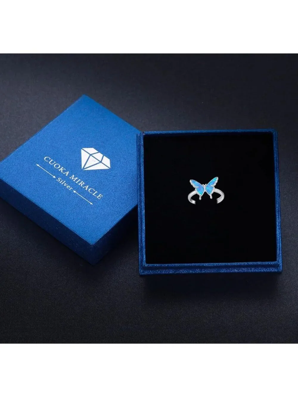 Sterling Silver Opal Butterfly Adjustable Ring - Cute Jewelry for Women’s Gifts